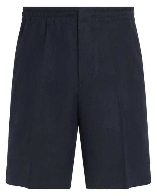 Zegna Blue Oasi Lino Shorts for men