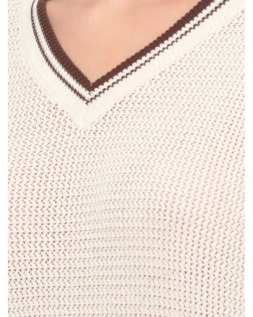 Marella Natural Mlsfestoso V-Neck Striped-Trim Sweater