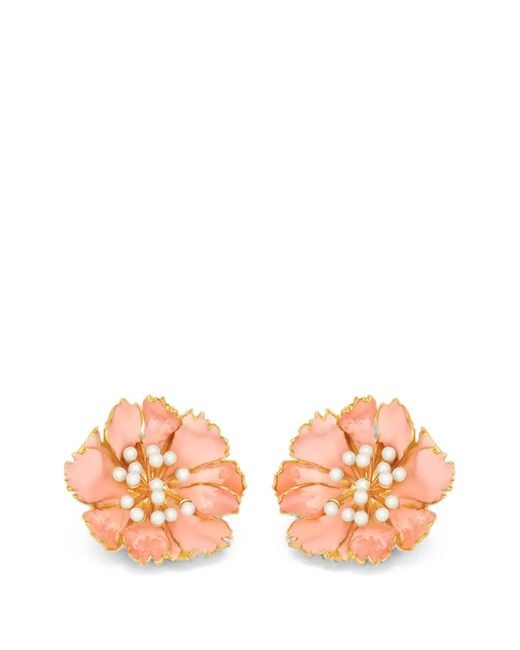 Oscar de la Renta Pink Carnation Clip-On Earrings
