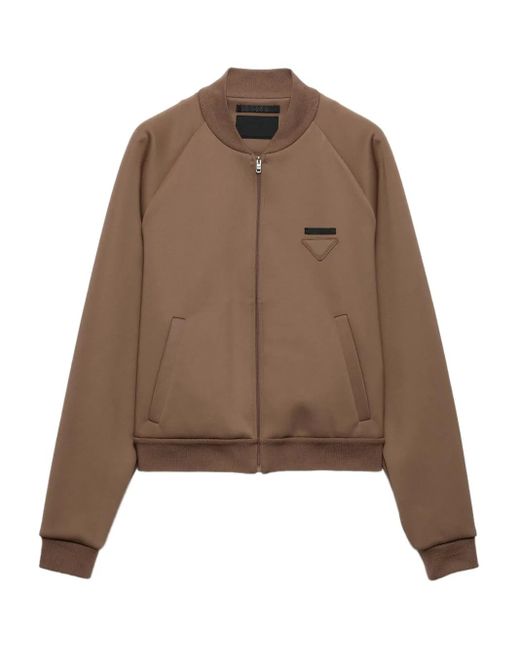 Prada Brown Brand-Patch Stretch-Woven Bomber Jacket Xxl for men