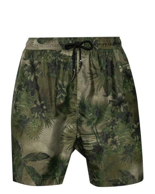 Roberto Cavalli Green Tiger Tooth-Detailed Camouflage-Print Swim Shorts for men