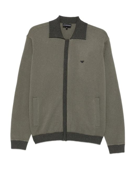 Emporio Armani Green Ribbed-Trimmed Jacket for men