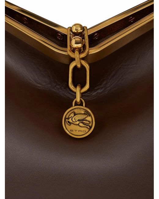 Etro Brown Embroidered Leather Vela Top-Handle Bag