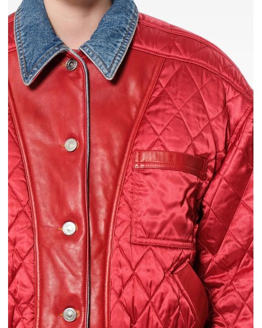 Isabel Marant Red Devyna Quilted Satin Jacket