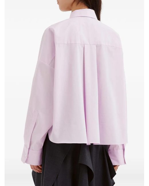 Enfold Pink Stepped-Hem Patch-Pocket Shirt