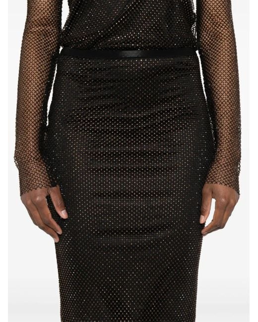 Sportmax Black Midi Skirt With Crystal Embellishments And Semi-Sheer Panels