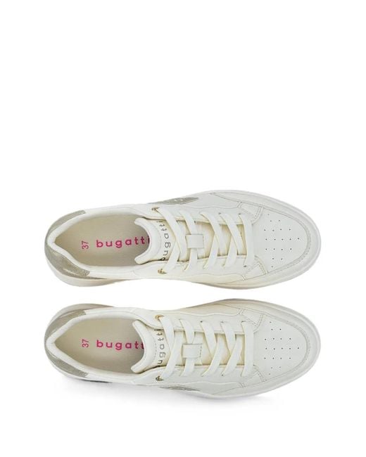Bugatti White Logo-Patch Metallic-Trim Sneakers