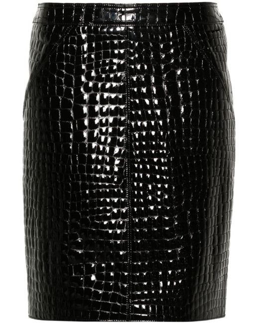 Tom Ford Black Embossed-crocodile Patent-leather Skirt