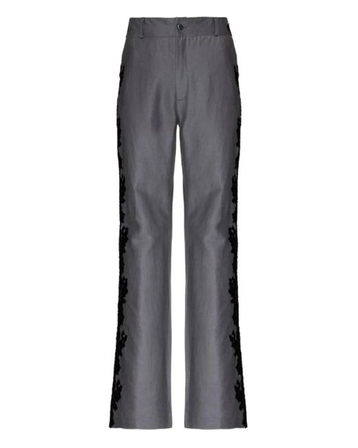 Lethicia Bronstein Gray Hepburn Lace-Trimmed Trousers