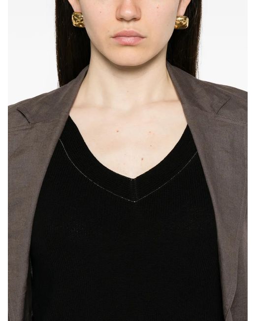 Panicale Black Bead-Embellished V-Neck Top