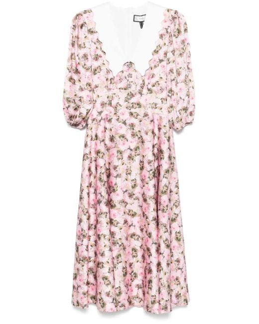 Nissa Pink Floral Midi Dress