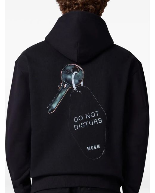 MSGM Blue Graphic-Print Drawstring Hoodie for men