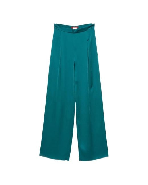 Max Mara Green Satin-Finish Trousers