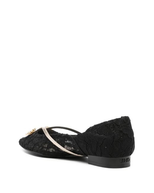 Liu Jo Black Lace-Embellished Pointed-Toe Flats