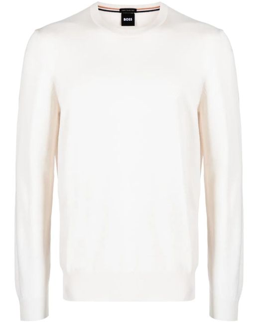 Boss White Logo-Embroidered Cotton Jumper for men
