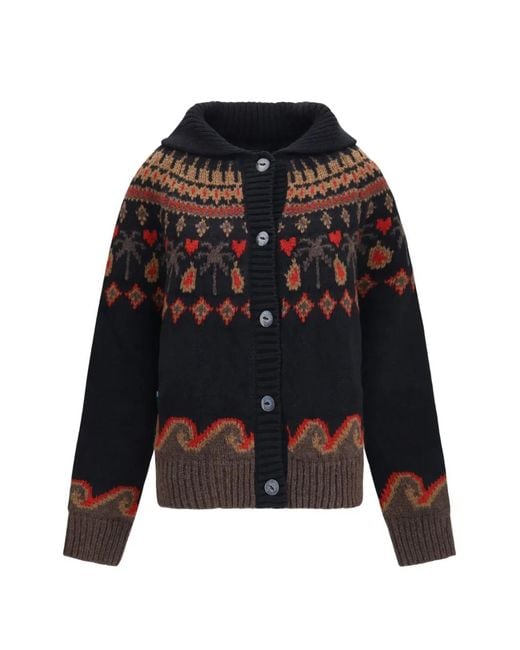 Alanui Black Fair Isle-Pattern Wool Cardigan