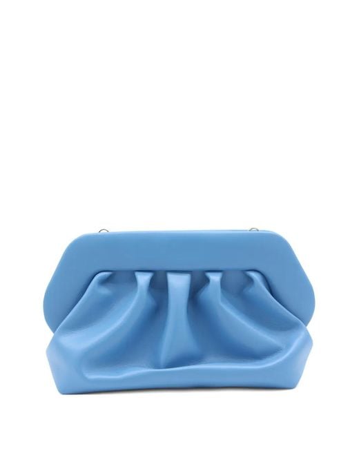 THEMOIRÈ Blue Ruched Leather Clutch Bag