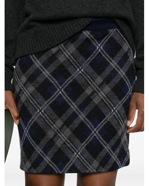 Eric Bompard Black Tartan Elastic-Waist Mini Skirt