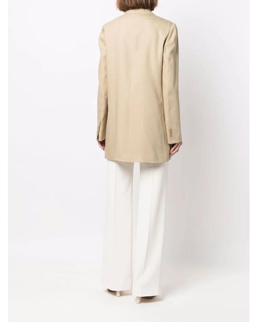 Alberta Ferretti Natural Single-Breasted Long-Line Blazer