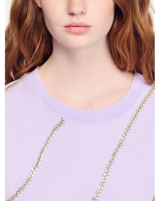 Sandro Purple Rhinestone Cropped T-Shirt