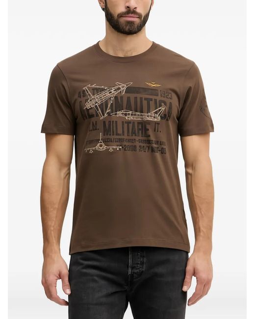 Aeronautica Militare Brown Chest Print T-Shirt for men