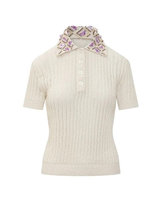 Des Phemmes White Embroidered Polo