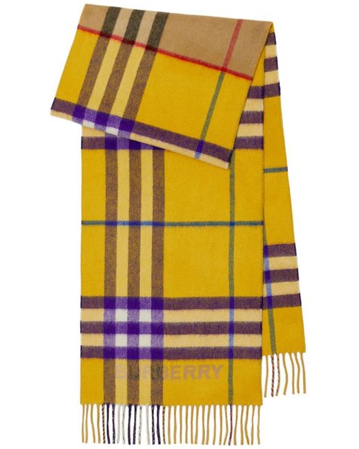Burberry Yellow Contrast Check Cashmere Scarf
