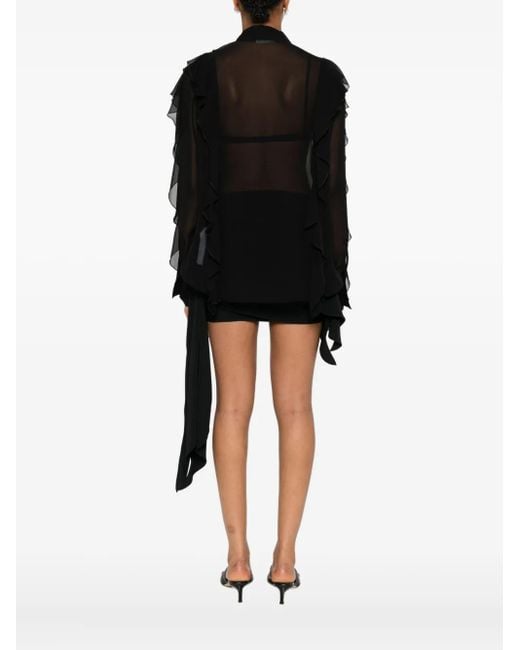 Blumarine Black Ruffled Silk Shirt