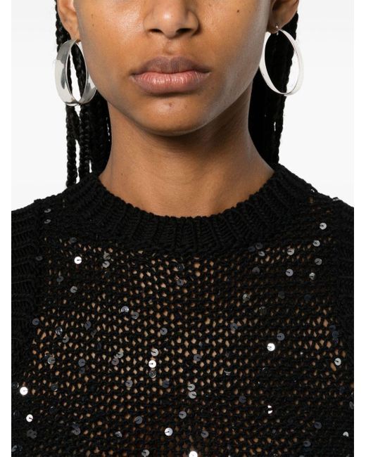 Peserico Black Sequined Cropped Knitted Top