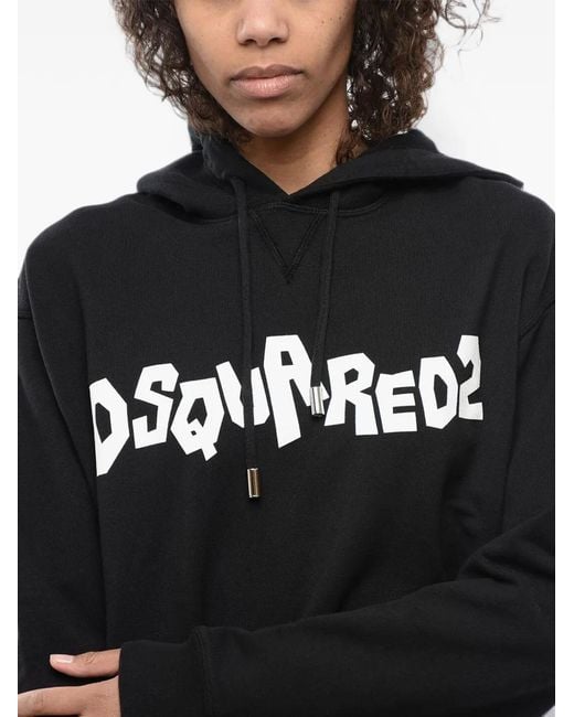 DSquared² Black Logo-Print Oversized Hoodie