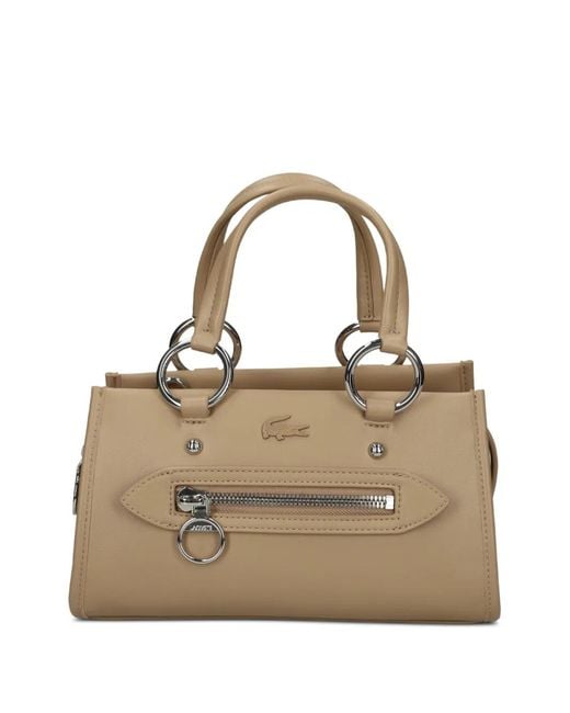 Lacoste Natural Small Celys Ring-Detail Logo-Patch Tote Bag