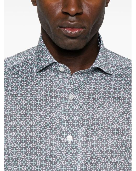 Fedeli Geometric-print Cotton Shirt in het Blue voor heren