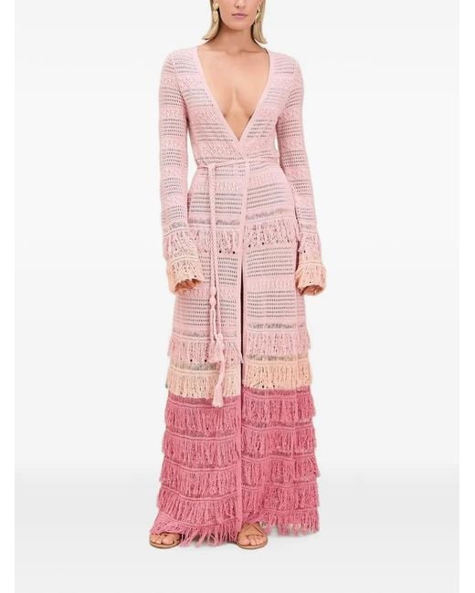 Devon Windsor Pink Maureen Fringed Crochet-Knit Robe