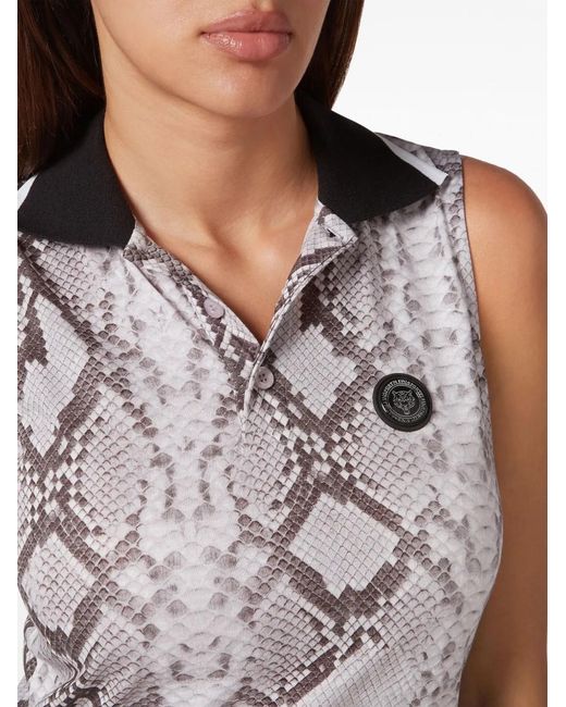 Philipp Plein Gray Snakeskin-Print Sleeveless Polo Shirt