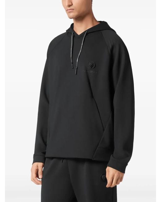 Philipp Plein Black Logo-Patch Hoodie for men