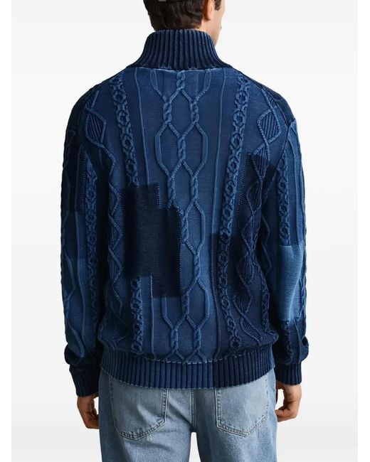 Gant Blue Cable-Knit Patchwork Cardigan for men