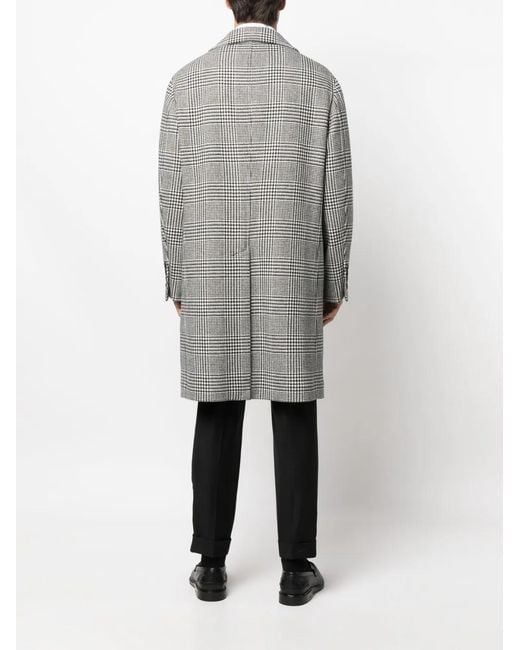 Brunello Cucinelli Gray Double-Breasted Checked Coat for men