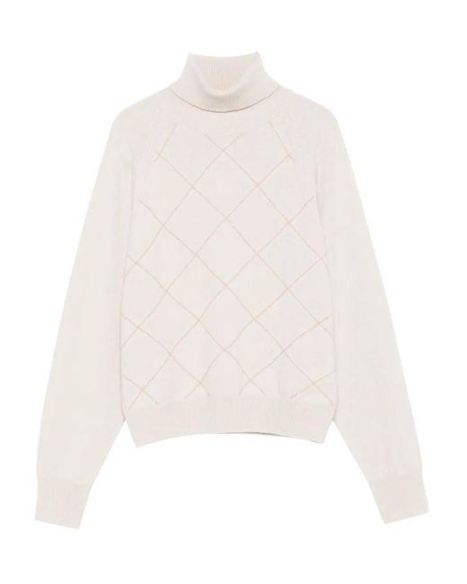 Peserico White Rollkragenpullover mit Rautenmuster