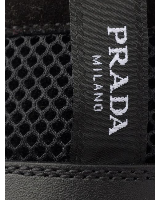 Prada Black Prax Mesh Fabric And Leather Loafers for men
