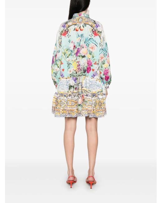 Camilla Gray Tiered Long-Sleeve Mini Dress