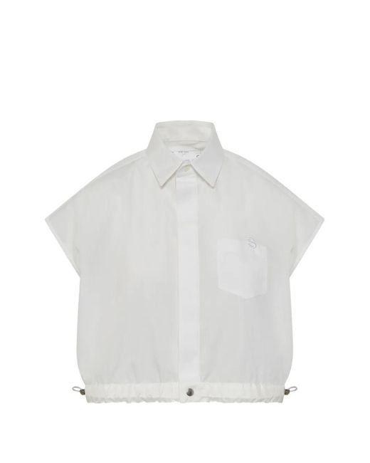 Sacai White Drawstring-Hem Poplin Shirt