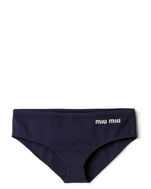 Miu Miu Blue Logo-embroidered Bikini Bottoms