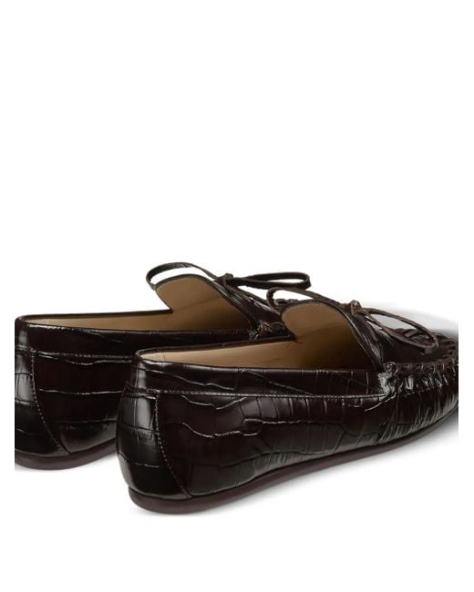 Stuart Weitzman Brown Bow Embossed Loafers