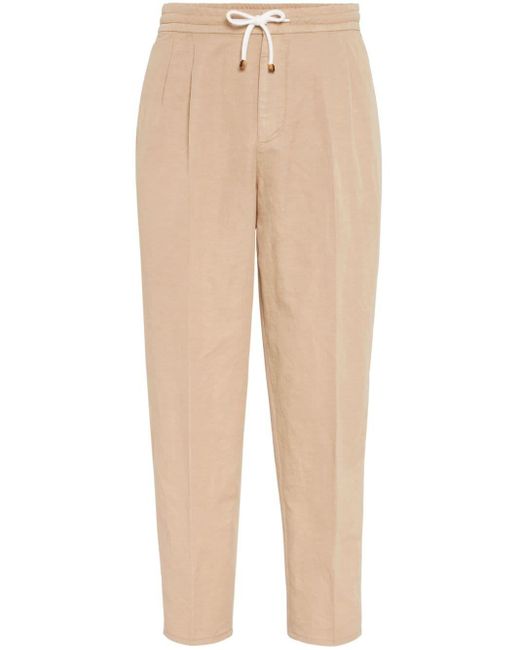 Brunello Cucinelli Natural Drawstring Pleated Tapered-leg Trousers for men