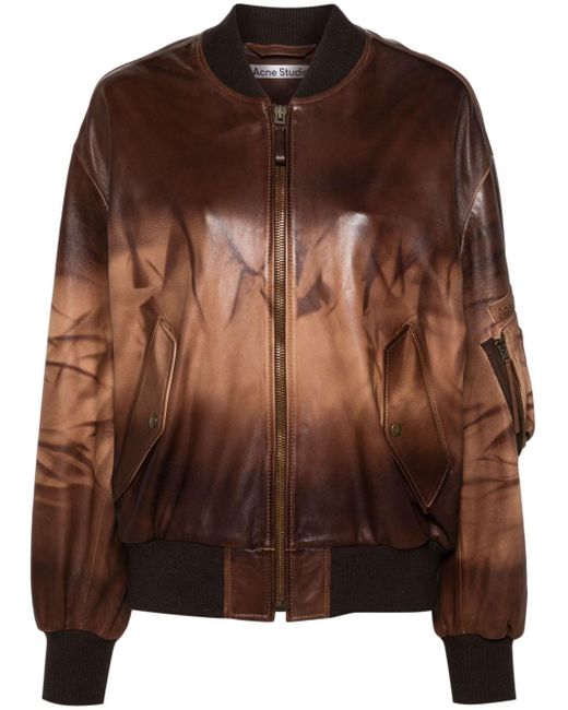 Acne Brown Leather Bomber Jacket