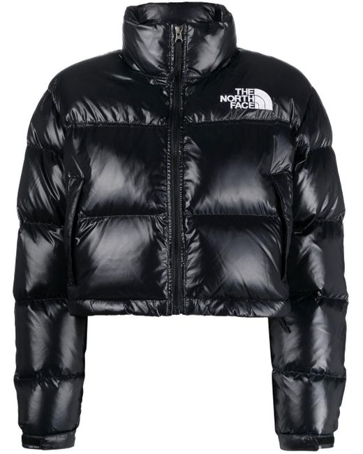 The North Face Nuptse Cropped Puffer Jacket in Black | Lyst Canada