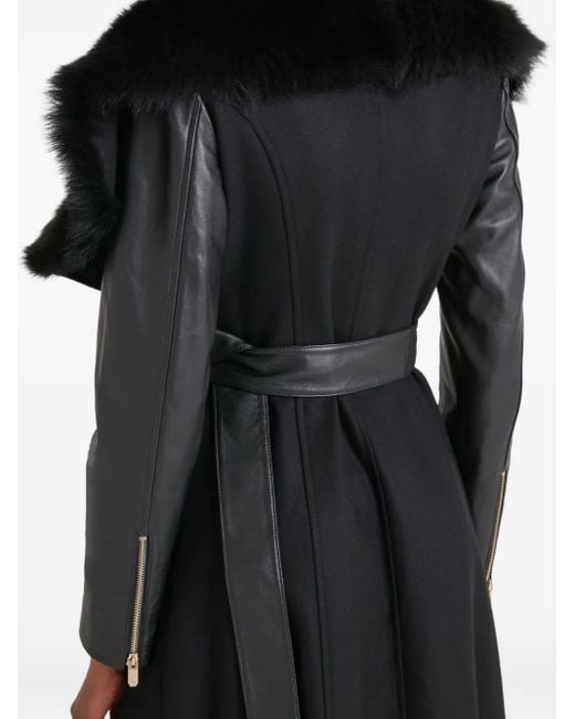 Temperley London Black Shearling-Trim Belted Sovereign Coat