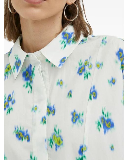 Lovechild Blue Floral-Print Shirt Midi Dress