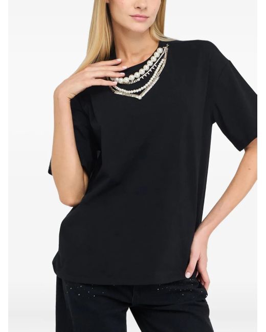 Liu Jo Black T-Shirt mit Perlenkragen
