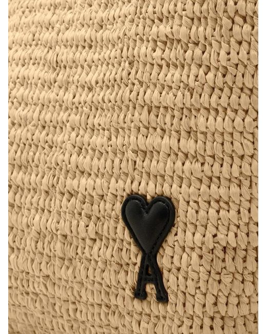 AMI Natural Raffia Tote With Leather Logo Handles